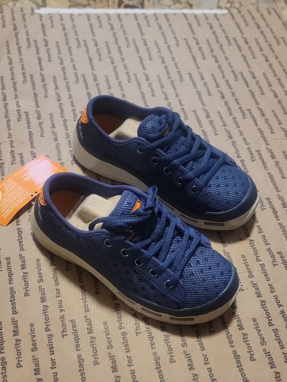 SoftScience Women’s Navy Blue Casual Knit Flats with Orange Accent W6
